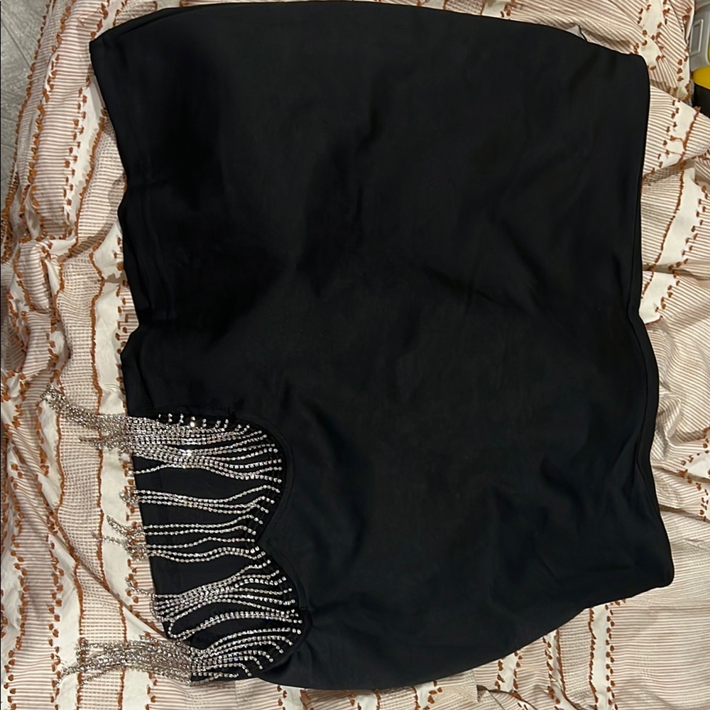 Elegant Black Mini Skirt with Rhinestone Detail